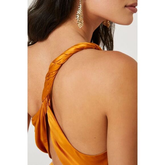 Anthropologie One-Shoulder Silk Midi Dress Orange NEW Size 16W - Picture 5 of 5